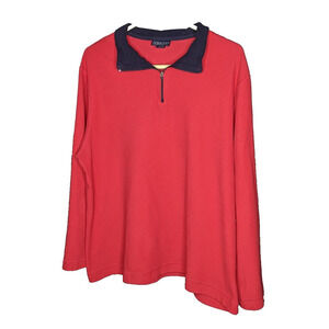 Lands End Womens XL 18-20 Red Pullover Black Collar 1/4 Zip Polyester